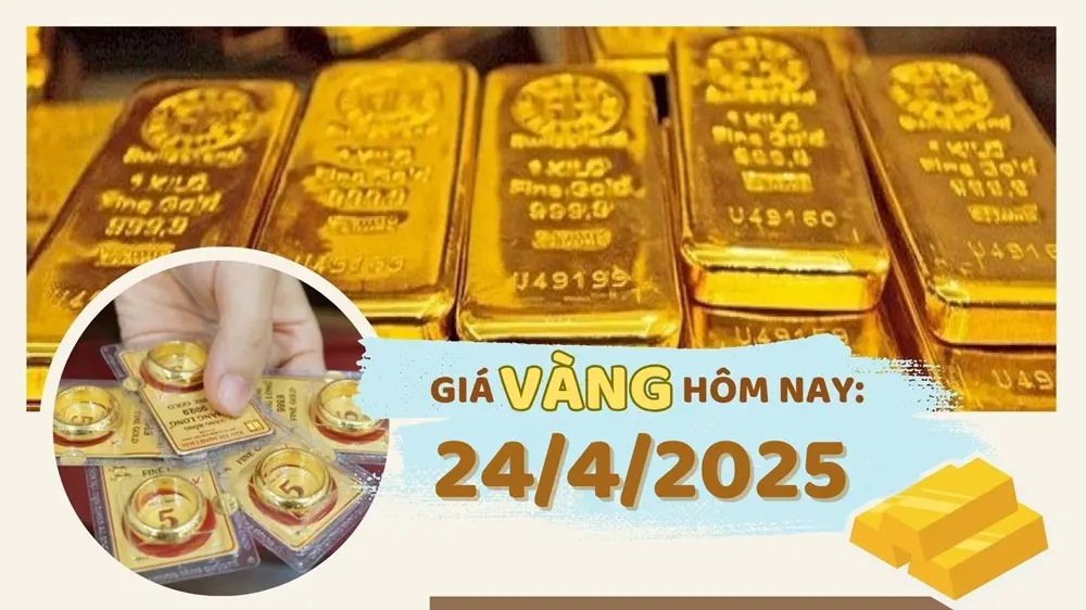 Giá vàng sáng 24/4/2025: SJC tăng mạnh trở lại, vàng nhẫn phục hồi sau cú giảm sâu