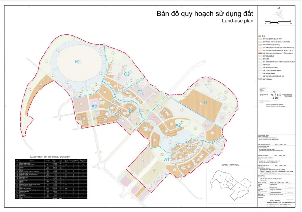 Bản đồ quy hoạch sử dụng đất dự án Khu đô thị mới Tây Bắc thành phố Bắc Ninh.
